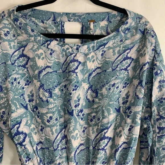 Free People Silver Sun Printed Dress Blue Bohemian Back Cutout, size S - Picture 5 of 16